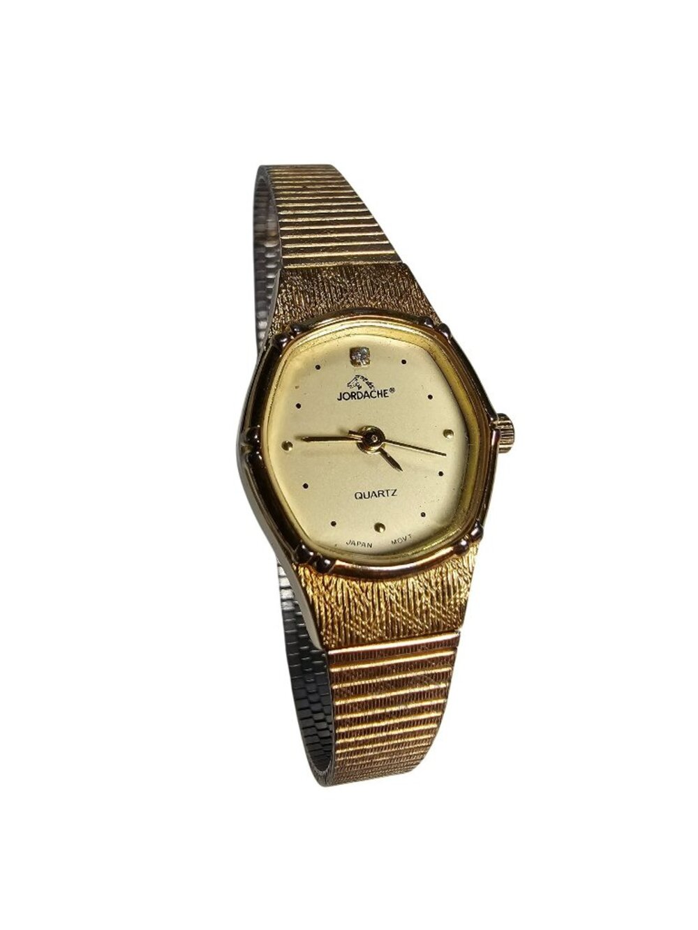 Vintage Jordache Womens Textured Gold-Tone Watch w/ Crystal Accent New Battery